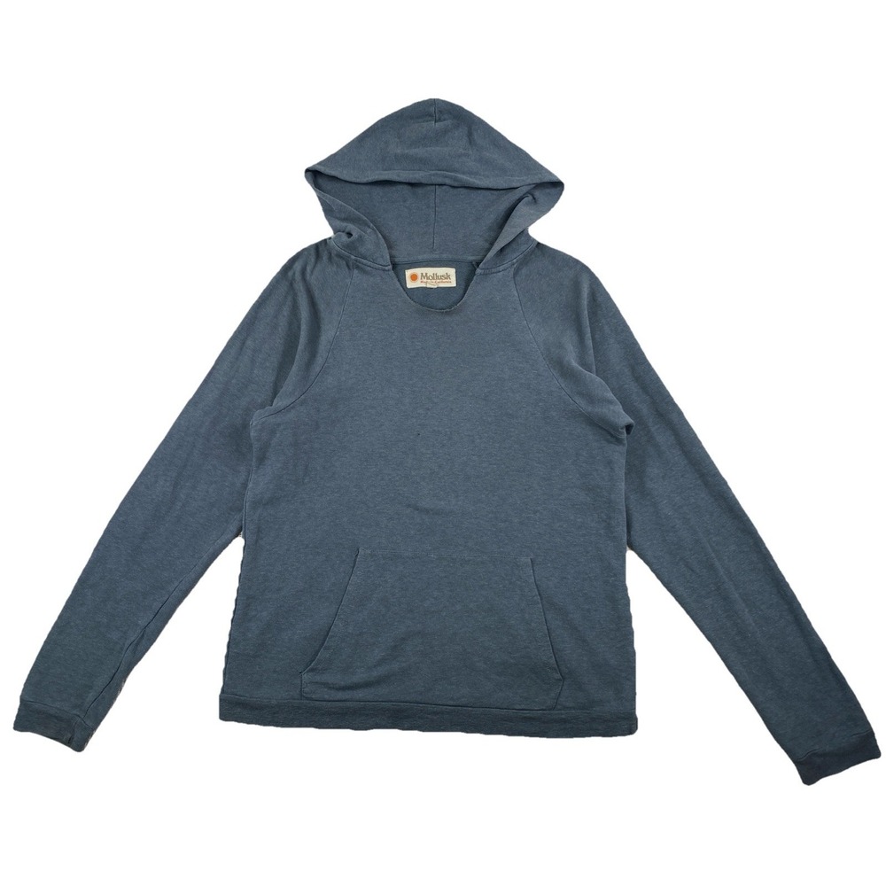 Mollusk California Hoodie Pullover Blue Gray Cotton Distressed Flaws Adult Small